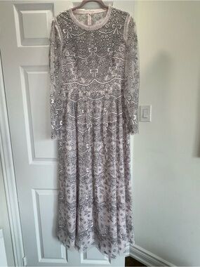 Needle & Thread Elegant Light Pink Embroidered Long-Sleeve Dress